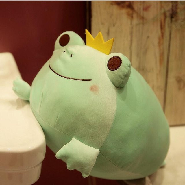 Frosch-Plüschkissen mit Krone, grün, 35cm - Bild 1