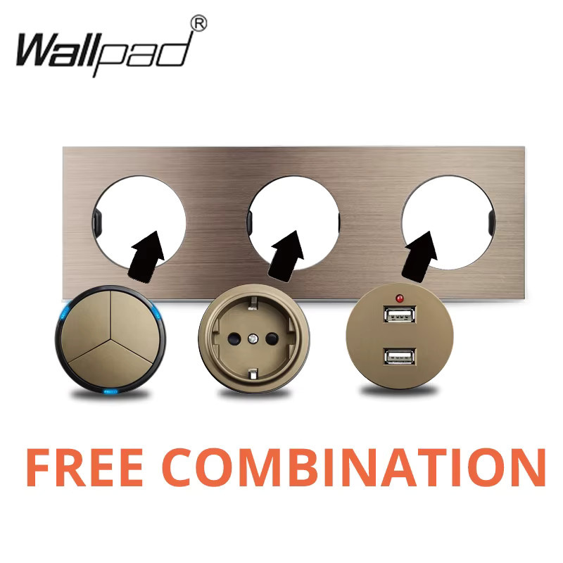 Wallpad Modulares Steckdosensystem L6 aus gebürstetem Aluminium in Silber mit freier Kombination für russische, europäische und französische Stecker - Bild 2