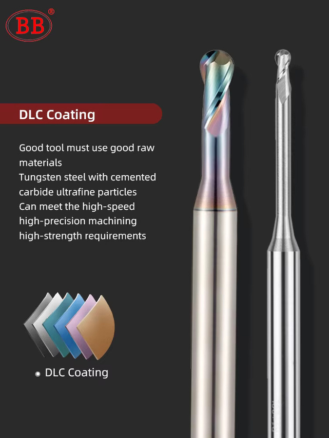 BB Micro Kugelfräser mit langem Hals aus Aluminium und Kupfer, kleiner Hartmetall-Fräser für die CNC-Tiefbearbeitung, Farbe: Silber - Bild 2
