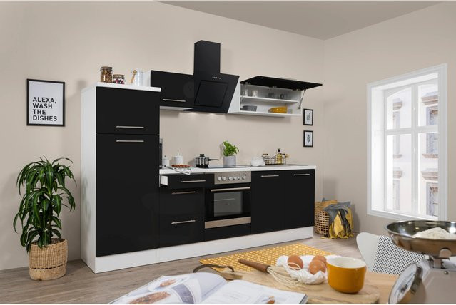 Respekta Premium Küchenzeile modern in Schwarz Hochglanz und Weiß aus MDF mit Soft-Close-Türen, Breite: 270 cm - Bild 1
