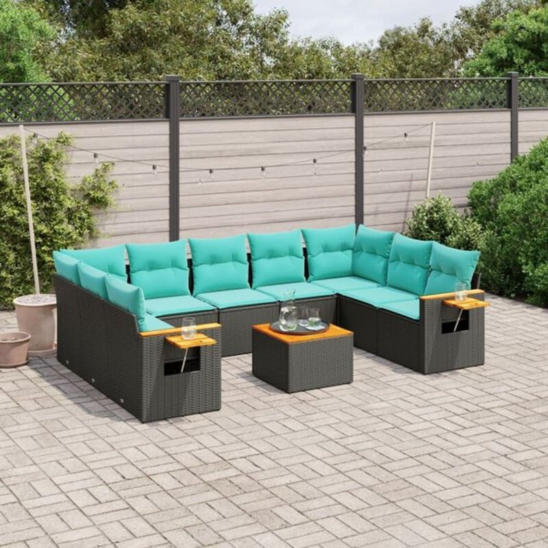 Vidaxl 10-tlg. Garten-Sofagarnitur aus Polyrattan mit Kissen in Schwarz - Bild 1