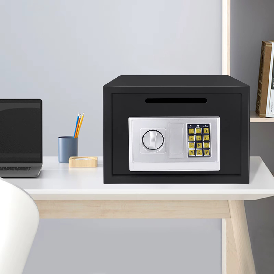 Elektronischer digitaler Safe aus Stahl in Schwarz, feuerfester Sicherheitstresor mit 16L Volumen für Zuhause und Büro, wandmontierbare Sicherheitsbox für Geld und Schmuck, B/H/T: 35,0 x 25,0 x 24,8 cm - Bild 8