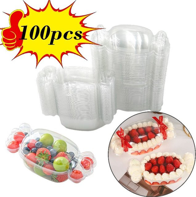 100 Stück transparente bonbonförmige Kuchenboxen aus Kunststoff für Obstsalat und Tiramisu - Bild 1