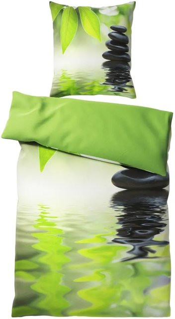 Sanilo Bettwäsche Harmony 2-teilig aus Baumwolle, Grün, B/H: 135 x 200 cm und 80 x 80 cm - Bild 1