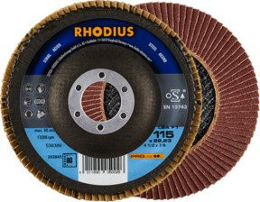 RHODIUS PROline LSA F1 Fächerschleifscheibe K80, Durchmesser: 115 mm, Bohrung: 22,23 mm, Farbe: Braun - Bild 1