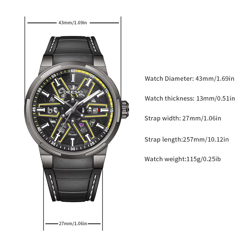Deesio Armbanduhr, Automatik, Schwarz, Silikon, Herren - Bild 4