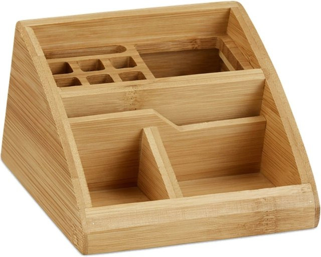 Relaxdays Schreibtisch Organizer aus Bambus in Natur mit 5 Fächern, B/T/H: 8,7 x 12,7 x 15,5 cm - Bild 1