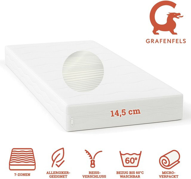 Grafenfels Matratze Silber 7-Zonen Schaumstoff extra fest Höhe: 14,5 cm, Breite: 90 cm, Tiefe: 200 cm - Bild 1