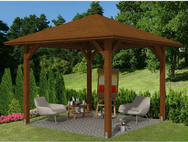 Skan Holz Pavillon Cannes 1 aus Fichte in Nussbaum Braun B/T: 294 x 294 cm - Bild 1