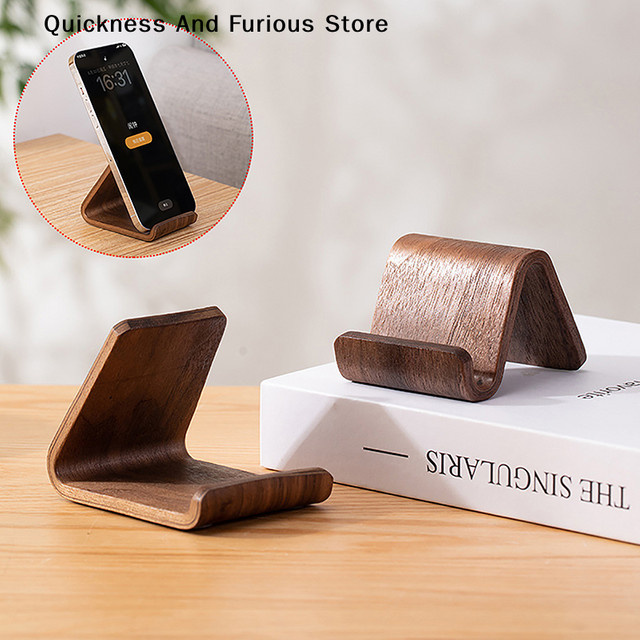 TO Telefonhalter aus massivem Walnussholz in Schwarz und Braun, kreativer Handy- und Visitenkartenständer für das Homeoffice und zur Desktop-Dekoration - Bild 1