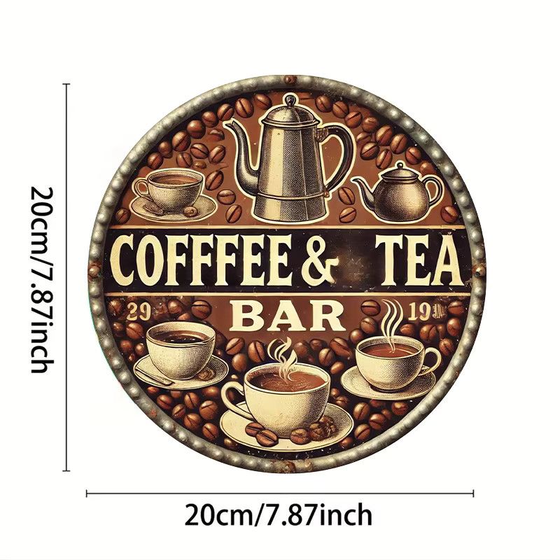Potdemiel Vintage Metal Sign Wanddekoration Coffee Tea Bar Rund Durchmesser: 19,8 cm - Bild 2