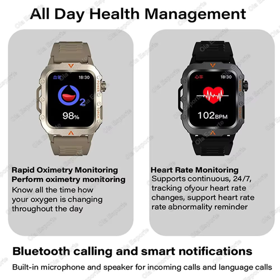 Ola Esporte Militär-Smartwatch für Herren in Silber mit Gesundheitsmonitor, 3ATM Wasserdichtigkeit, Bluetooth-Sprachanruf und Outdoor-Sport-Tracker - Bild 3