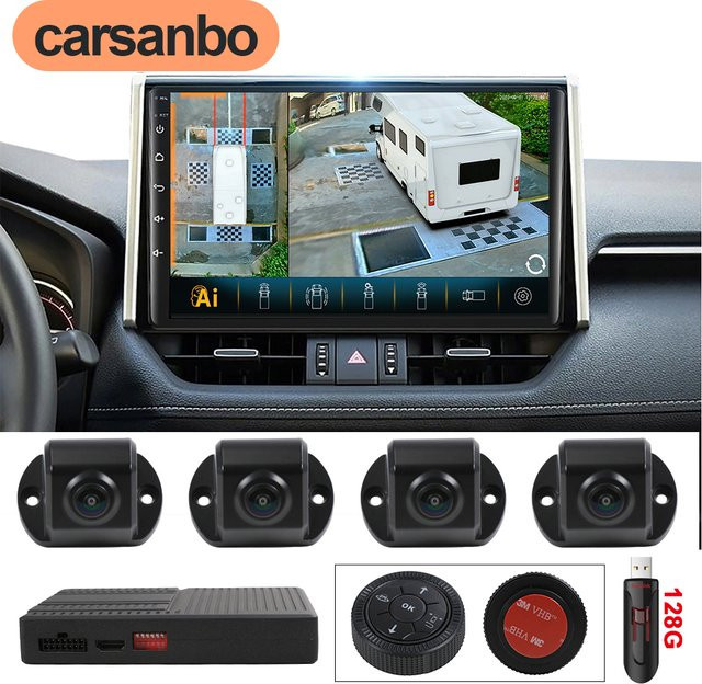 Carsanbo 360-Grad Panorama-Autokamera mit 4 Kameras, 10,25 Zoll Monitor und DVR-Aufzeichnungsfunktion, Schwarz - Bild 1