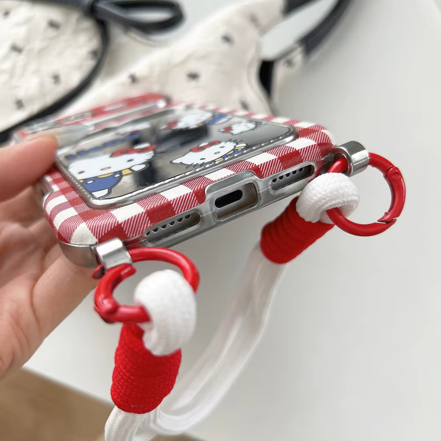Sanrio Hello Kitty Handyhülle aus weichem Leder mit Gitter-Kartenhalter und Trageband für iPhone 17 16 15 14 13 Pro Max - Bild 4