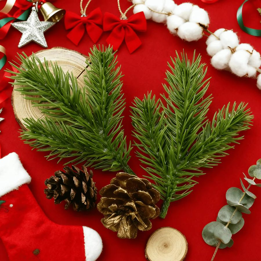 TTCY Künstliche Weihnachts-Pflanzen Grün für Dekorationen in Haus und Zimmer, Girlanden für Hochzeit und DIY-Geschenkboxen, 10 Stück - Bild 2
