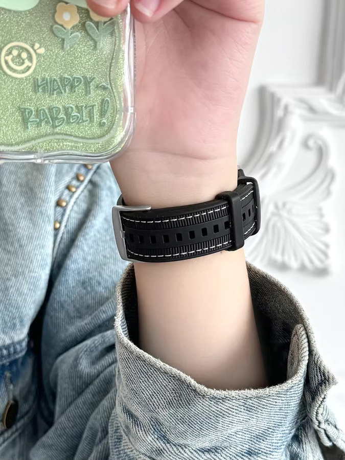 Uhrenarmband Silikon, Nylon, Schwarz, Unisex - Bild 3