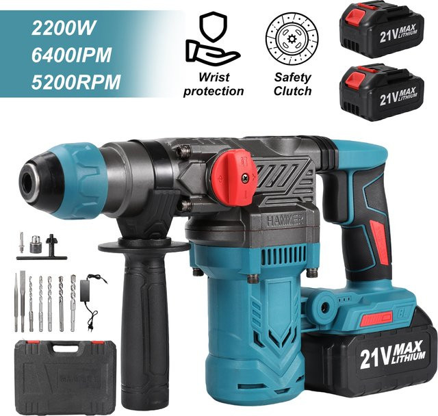Multifunktionaler bürstenloser Akku-Bohrhammer mit 2200W und Meißel-Funktion, kompatibel mit Makita LXT Akkus, Blau - Bild 1