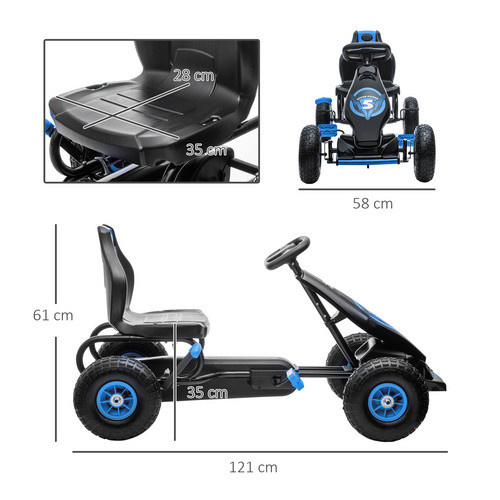 HOMCOM Gokart Kinderfahrzeug mit verstellbarem Sitz blau schwarz ab 5 Jahren - Bild 7