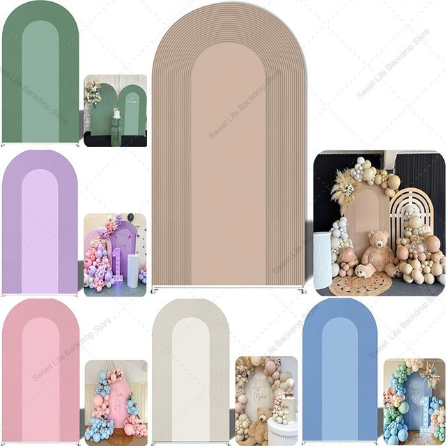 AIBIIN Fotohintergrund mit braunem Streifen-Bogen-Design für Geburtstag, Hochzeit und Party - Bild 1