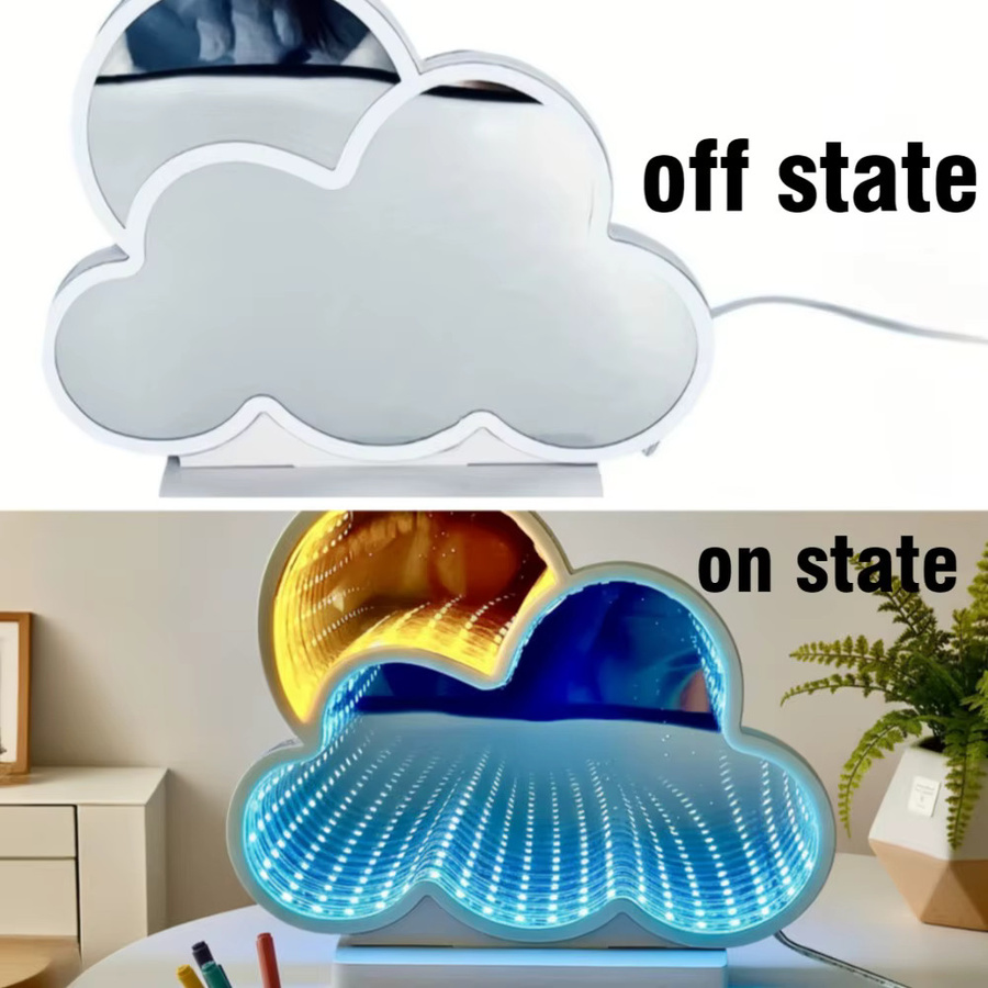LED-Unendlichkeitsspiegel Wolkentunnel mit RGB-Neonlicht in Blau und Gelb, USB-betriebbare Wandlampe für Schlafzimmer und Spielzimmer - Bild 3