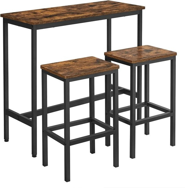 VASAGLE Bartisch mit 2 Barhockern im rustikalen Design, Stehtisch-Set aus Stahl und Holz in Braun-Schwarz - Bild 2