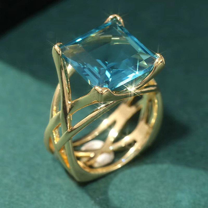 YoYo Ring, Vintage, vergoldet, blauer synthetischer Zirkonia, Damen - Bild 2
