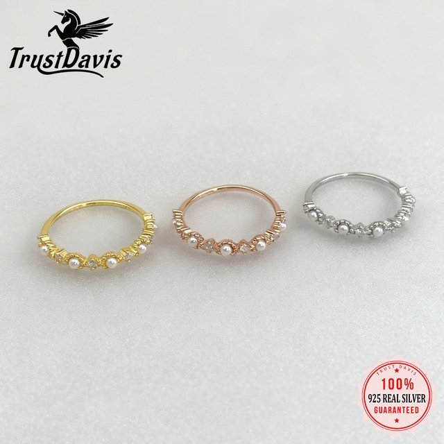 Trustdavis Ring, 925 Silber, Perle, Zirkonia, Damen - Bild 1