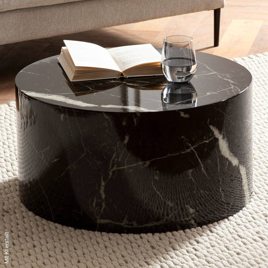 Wohnling Couchtisch MONOBLOC in Schwarz mit Marmor Optik, runder Wohnzimmertisch, B/T/H: 60 x 60 x 30 cm - Bild 5