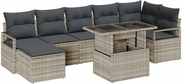 vidaXL Garten-Sofa-Set 8-teilig in Hellgrau mit Polsterkissen und L-Form aus Poly-Rattan und pulverbeschichtetem Stahl - Bild 1