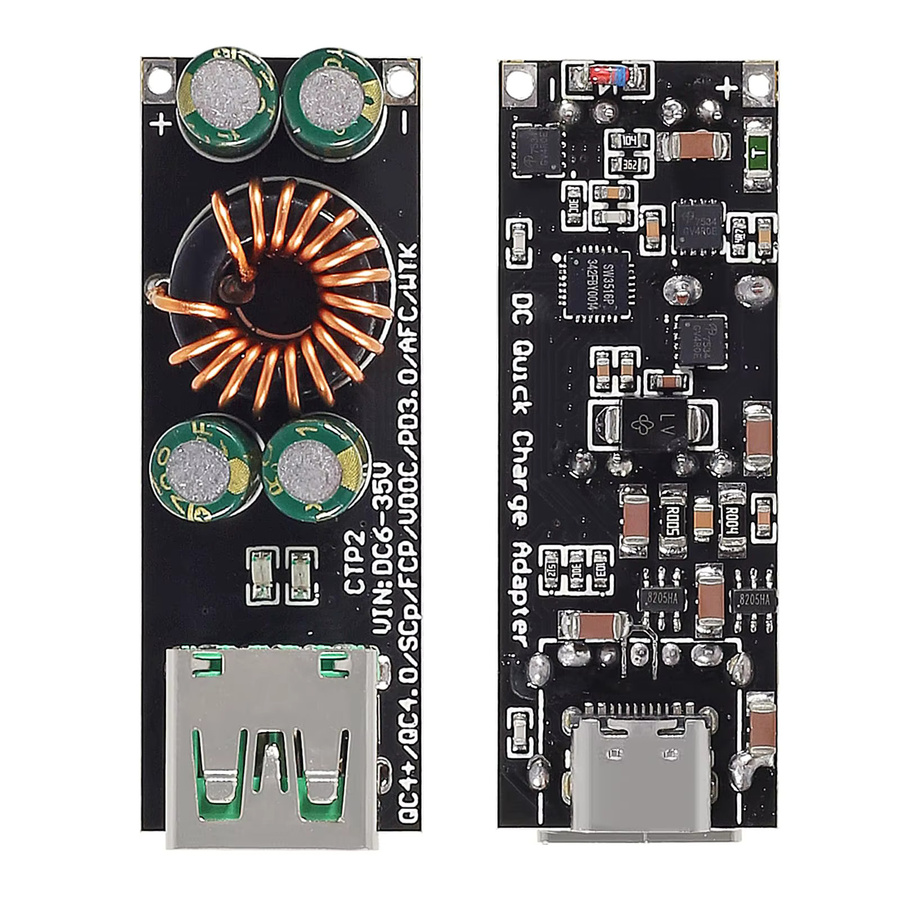 60W DC zu USB Typ C PD 3.0 und QC 4.0 Step-Down-Leistungsmodul mit USB Typ A in Schwarz für 6-35V Schnellladung von Huawei SCP/FCP und Apple PD - Bild 2