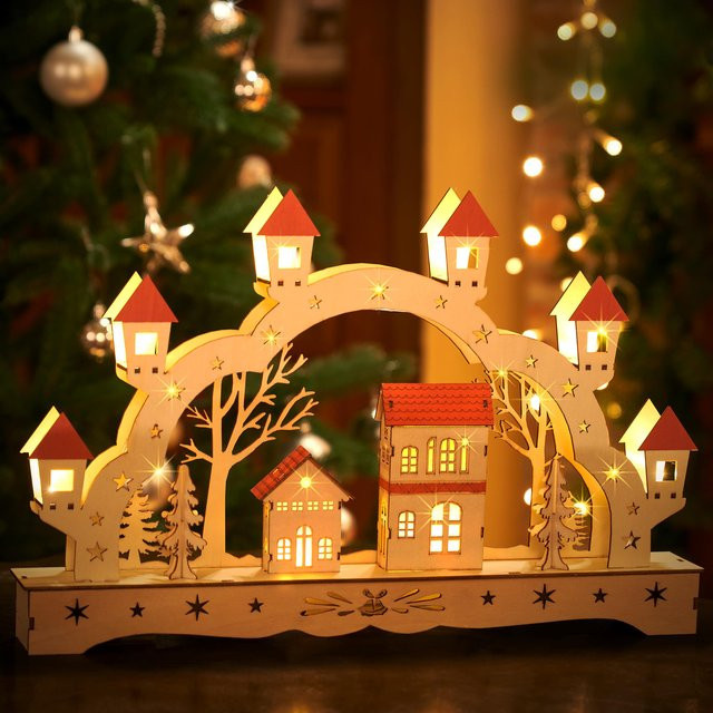 Monzana Schwibbogen Winterdorf aus Holz in Braun für Advent und Weihnachten - Bild 2