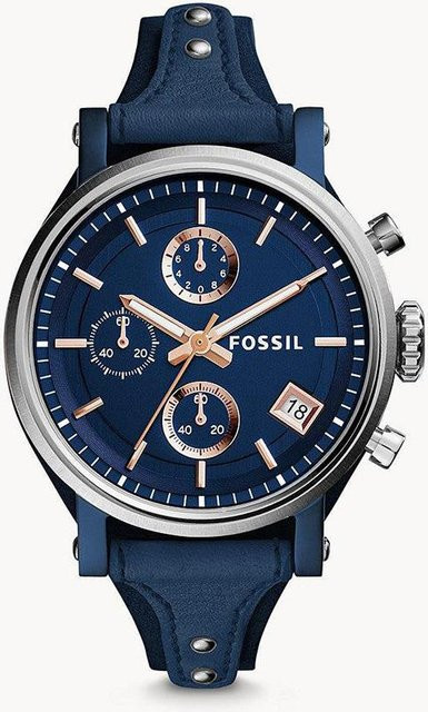 Fossil Chronograph Damenuhr, Quarz, Blau, Leder - Bild 1