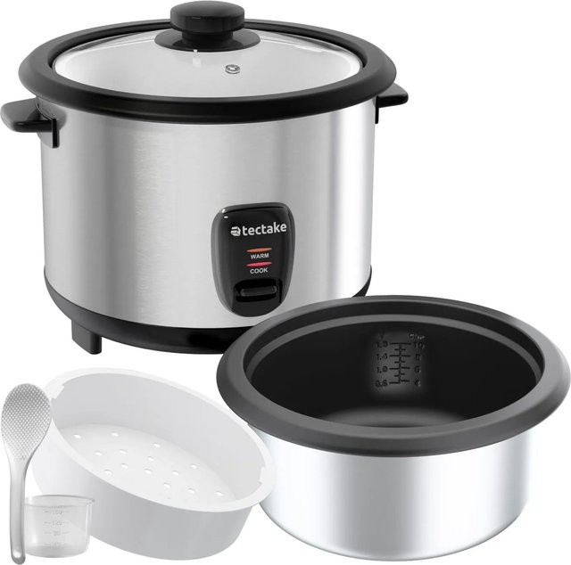 Tectake Reiskocher mit Warmhaltefunktion, 1,8 l, Silber, B/T/H: 27,5 x 31,0 x 25,5 cm - Bild 1