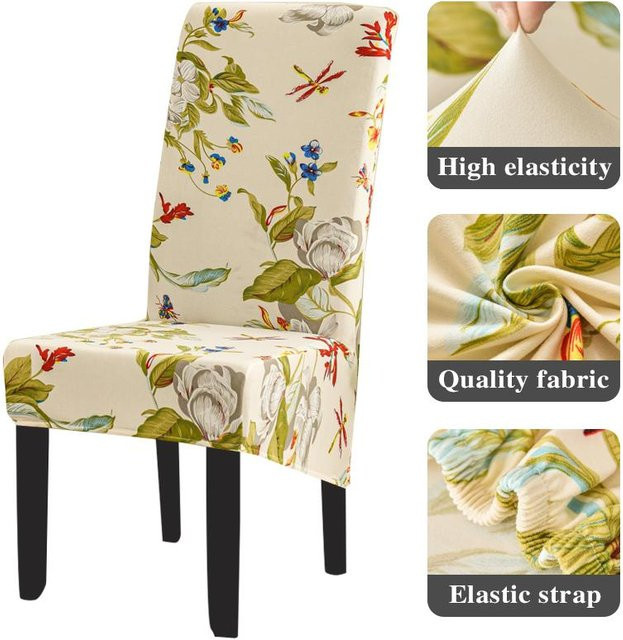 Stretch-Stuhlhussen mit Blumenmuster in Grau und Multicolour, XL Übergröße für Esszimmer und Hochzeiten, abnehmbare Bezüge aus Polyester-Spandex - Bild 1