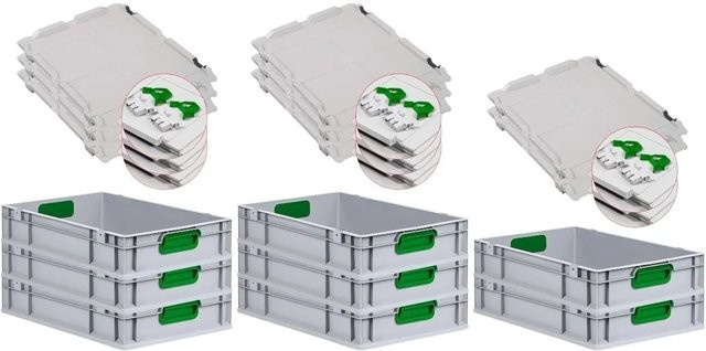 PROREGAL Spar Set 8x Eurobox Nextgen Color mit Scharnierdeckel und Schiebeschnappverschlüssen, Farbe Grün, H x B x T: 12 x 40 x 60 cm - Bild 1