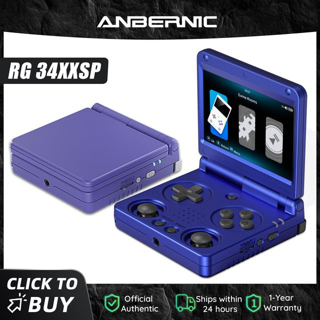 Anbernic RG34XXSP Retro-Spielekonsole in Blau mit 3,4-Zoll IPS Display, Linux 64-Bit, H700 Quad-Core und HDMI-Anschluss - Bild 1
