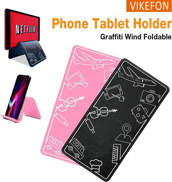 VIKEFON Multifunktionaler faltbarer Handyhalter mit Graffiti-Design in Schwarz, winkelverstellbarer Desktop-Ständer für Tablet und Smartphone - Bild 1