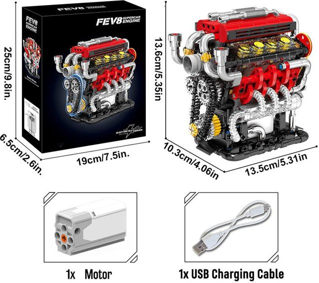 V8 Auto Motor, motorisiertes Simulationsmodell, Elektrisch Angetrieben, Bauspielzeug, 538 Teile, ab 14 Jahre - Bild 1