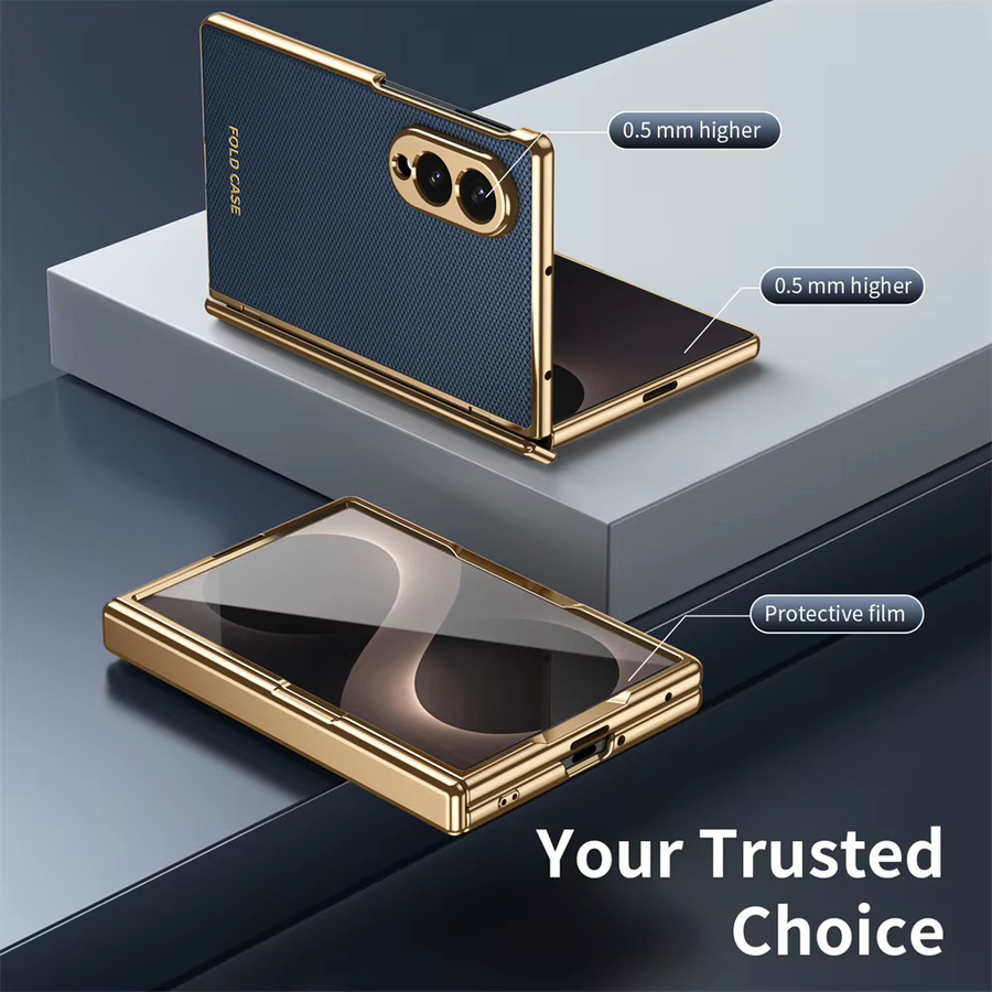 Luxuriöse Lederhülle mit galvanisiertem Rahmen und Scharnierschutz für Samsung Galaxy Z Fold 8 5G inklusive Displayschutzfolie in Grau oder Blau - Bild 5