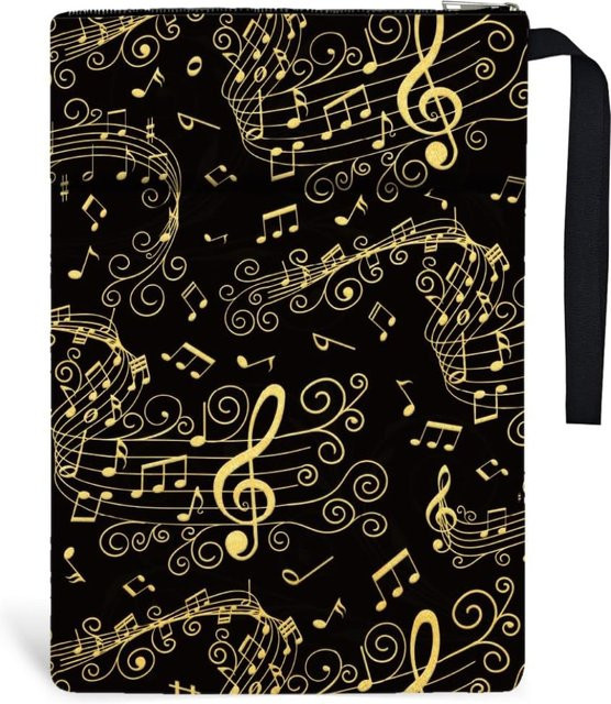 2 Stück Musiknoten-Buchhüllen aus Polyester in Schwarz mit Reißverschluss und Vordertasche, B: 34 cm, H: 24 cm - Bild 1