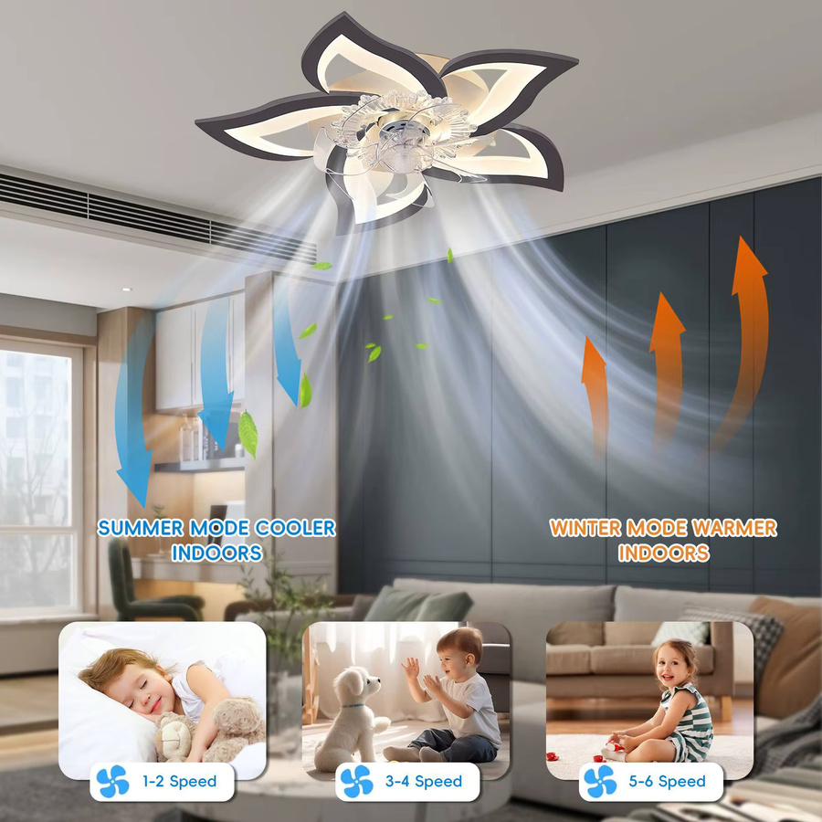 Leiser Deckenventilator mit Beleuchtung und Gleichstrommotor in Weiß und Holz, 6-stufige Einstellung, dreifarbige Dimmung, APP- und Fernbedienung sowie einstellbarer Drehrichtung - Bild 2