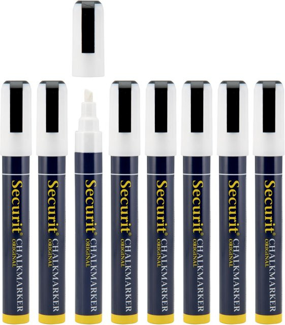 Securit 8er-Set Flüssigkreidemarker mit Keilspitze in Weiß für Profis, Schriftbreite 2-6 mm - Bild 1