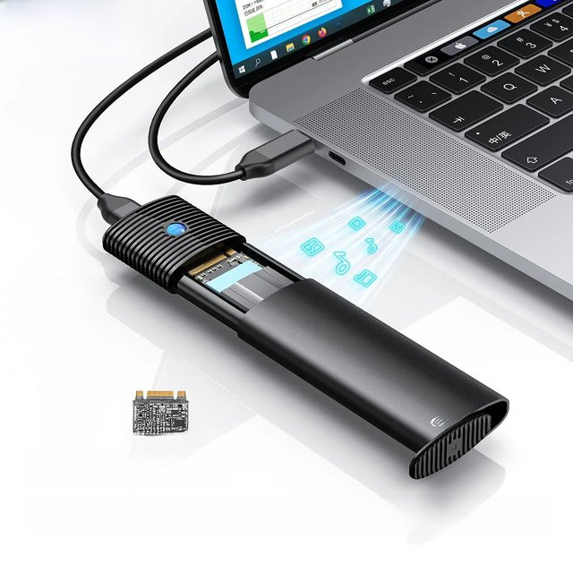 ORICO M.2 SSD Gehäuse für NVMe und NGFF, USB-C 3.1 Gen2 mit Kühlkörper, Schwarz - Bild 1