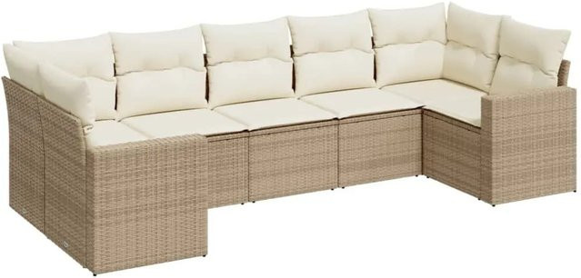 vidaXL 7-teilige Garten-Sofagarnitur in L-Form aus PE-Rattan und pulverbeschichtetem Stahl in Beige/Cremeweiß mit Sitzkissen und Rückenkissen inklusive Stauraum - Bild 1