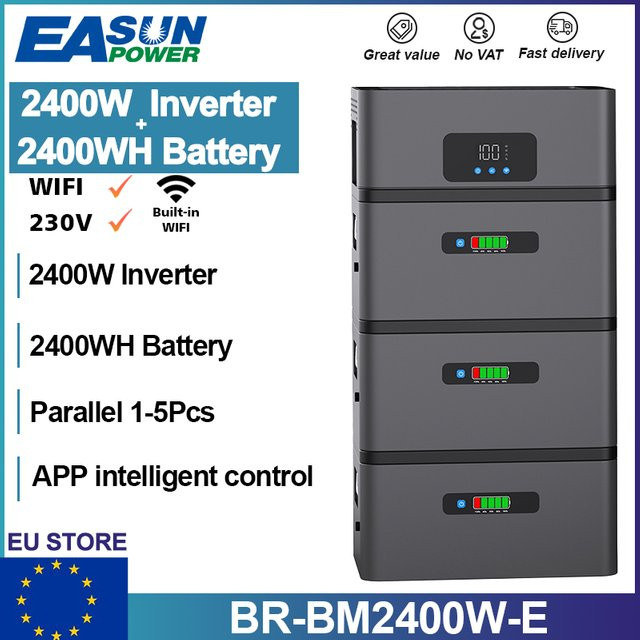 EASUN POWER Smart Microgrid Balkon-Energiespeichersystem mit 2,4 kW Wechselrichter, 2,4 kWh Batterie und WIFI-Verbindung, Grau - Bild 1
