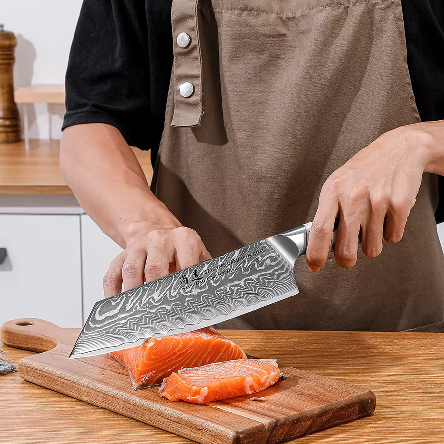 SHANGDAO Japanisches Kiritsuke-Messer aus Damaszener VG10 Stahl mit Tinte-und-Waschharz-Griff, 8 Zoll Professionelles Küchenchefmesser - Bild 4