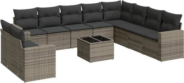 vidaXL 11-tlg. Garten-Sofagarnitur in L-Form aus Polyrattan mit Kissen in Grau - Bild 1