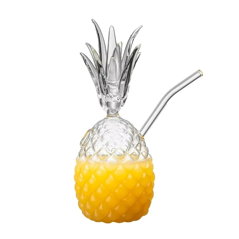 USEEKRIL Ananas Cocktailglas aus transparentem Glas mit Prägung und Strohhalm, 350 ml - Bild 3