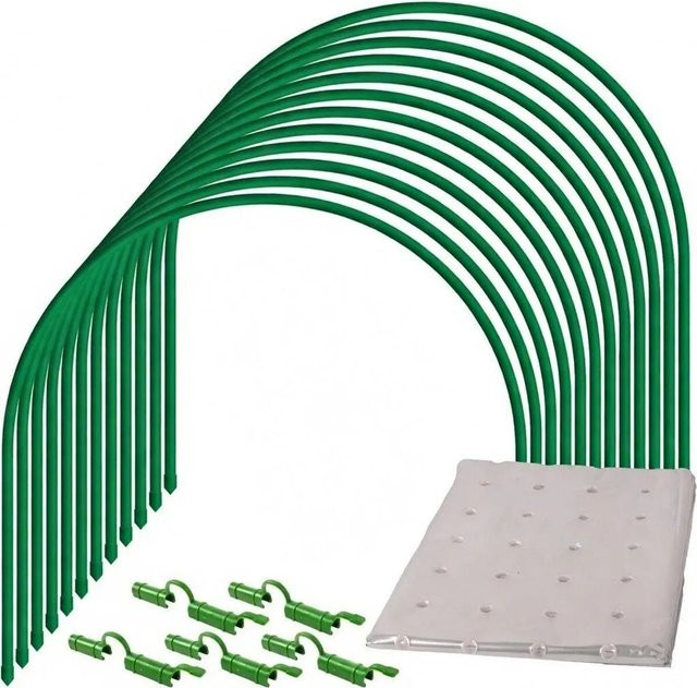 TTL GARDEN Pflanztunnel Arcos Classic Set für das Gemüse- und Kräutergarten, Farbe: Grün, 12er Set mit 36 Clips und gelochter PE Folie, Breite: 60 cm, Höhe: 65 cm - Bild 1