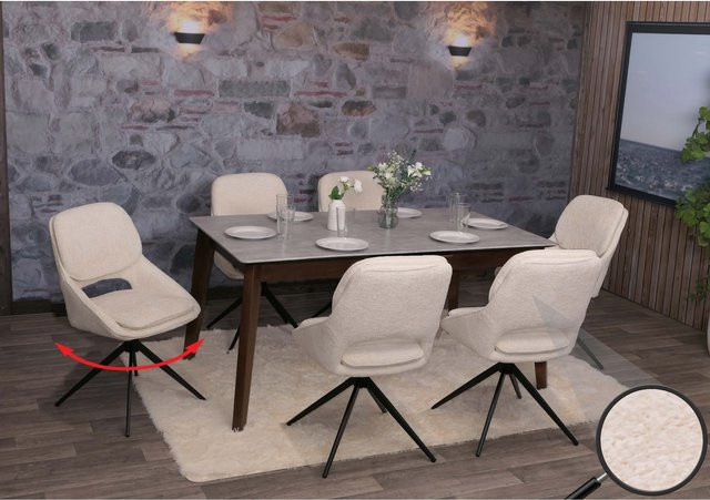 6er-Set MCW Esszimmerstuhl N73 in Creme-Beige mit Auto-Return Funktion und Textilbezug - Bild 1
